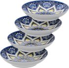 American Atelier Pasta Bowls | Set of 4 Large, 9-inch - Blue & Yellow Medallion