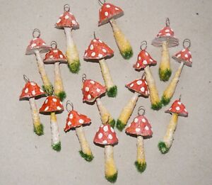Christmas ornament vintage 16 fly agaric pink mushrooms spun cotton paper pulp