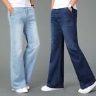 Vintage Men's Flared Jeans 60s 70s Bell Bottom Denim Trousers Pants Retro Blue