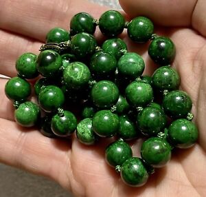 OLD 90gms BURMESE MAW-SIT-SIT ALBITE JADEITE JADE A GREEN 10mm BEAD NECKLACE 22”