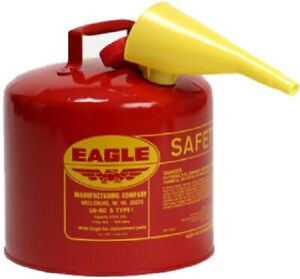Eagle UI-50-FS 5 Gallon Type 1 Red Steel Gas Fuel Can with Funnel