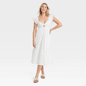 Women's Flutter Short Sleeve Midi A-Line Dress - Universal Thread White XS