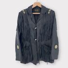 Scully Black Leather Jacket Coat Size 46 Western Fringe Beaded Concho  Style 758