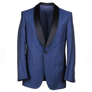Zilli Modern-Fit Blue Patterned Shawl Collar Tuxedo 50R (Eu 60) Formal Suit NWT