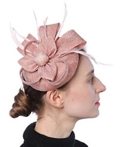 Fascinators Pillbox Hat Sinamay Feather Flower Derby Ball Wedding A Champagne