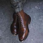 Handmade Genuine Leather Brown Wingtip Lace Up Brogue Ankle Dress Boots For Men