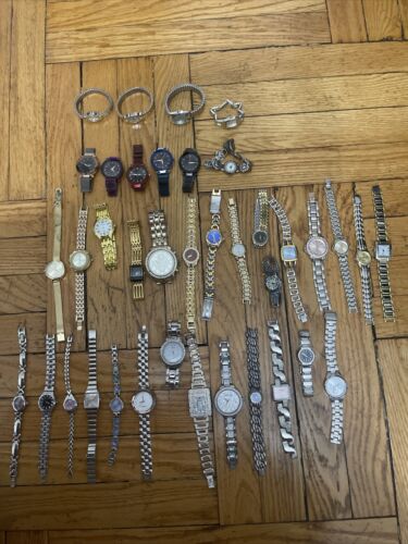 Vintage Lot Of 38 Womans Silver And Gold Tone Watch Untested Parts Repair 3+ Lbs
