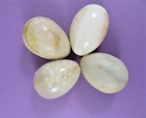 Onyx Stone Eggs Hand Carved Polished Banded Veined Lot Of 4 Unique Pale Yellow