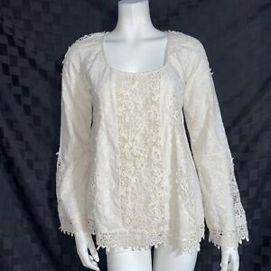 Odd Molly Anthropologie Floral Embroidered Blouse Top Crochet Ivory S-1