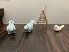 Lot Of 4 Bird Decor 3 Porcelain Bird Figurines And 1 Wire Cage - Farmhouse Style