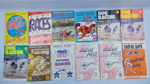 Set of 12 Sodrac Park Greyhound Racing Programs from 1968 thru 1978