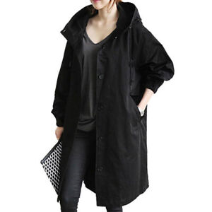 UK Womens Oversize Hooded Trench Coat Ladies Outdoor Wind Raincoat Forest Jacket
