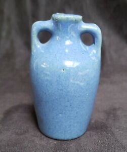 Vtg Uhl Pottery 2 Handle Miniature Jug Blue 3.25