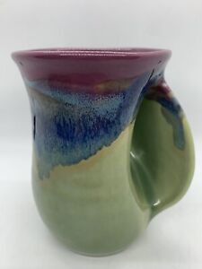 Neher Pottery Clay in Motion Green Right Handed  Hand Warmer Mug Signed 2012