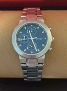Fossil Steel Watch Men Solid Stainless 100m Chronograph Blue Battery Quartz