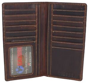 Genuine Leather Men Long Wallet Pockets ID Card Clutch Bifold Purse 1528