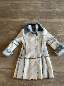 Miss Blumarine Size 10 Young Girl Faux Suede With Faux Blue And White Fur.
