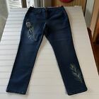Martha Stewart womens blue jeans size 10 P  embroidered with a beautiful peacock