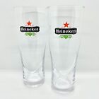 Set of 2 Heineken Tall Half Pint Beer Glasses w/Red Star Logo Etched Bottom/Back