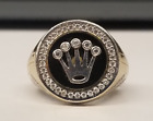 Onyx Crown Zircon 10k Gold Ring sz 11 (11.4gr)