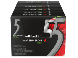 Five 5 Gum Watermelon Prism Sugar free Gum 15 Piece (10 Pack)