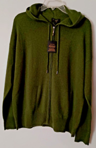 Charter Club Luxury Cashmere Deep Cactus Zip-Front Hoodie Sweater Cardigan L