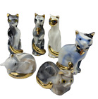 Vtg Porcelain Cat Figurines Lot of 6 Mini's Gold Trim