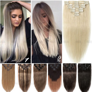 AAAA+ 8 Pieces Clip In Real Remy Human Hair Extensions Full Head BALAYAGE Ombre