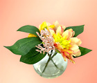 Decorative Artificial Mixed Dahlias Arrangement Flowers in Round Glass Vase