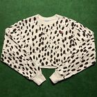 Women’s Champion Reverse Weave Cow Print Cropped Oversized Sweater White/Brown S