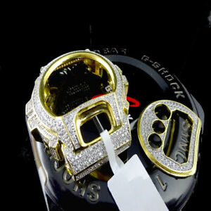 14K Gold Tone Casio G-Shock DW 6900 Simulated Diamond Watch Bezel Face Plate Set
