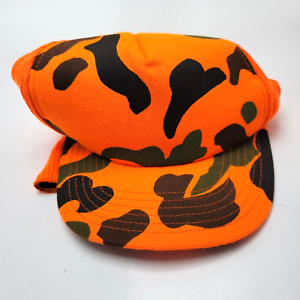 Camouflage Winter Stocking Hat Cap Orange Fitted Medium Vtg Usa O2D