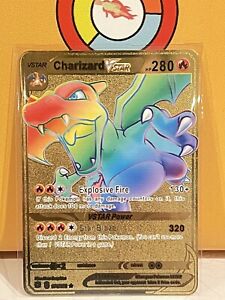 Charizard Vstar Rainbow Gold Metal Pokémon Card Fan Art/Collectible/Gift
