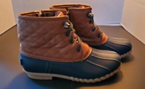Nautica Women's Size 7 Dorsay Duck Boots Brown & Navy Insulated Rain or Snow