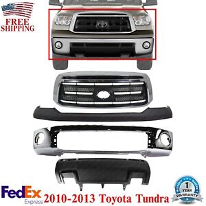 Front Bumper Chrome Steel Kit + Grille Assembly For 2010-2013 Toyota Tundra Base
