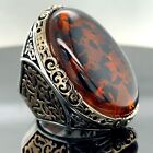 Silver Baltic Amber Ring Handmade Large Amber Stone Ring , Large Silver Ring 925
