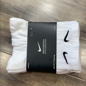 NIKE Unisex Performance Cushion Crew Socks with Band (6 Pairs), White/Black, Lar