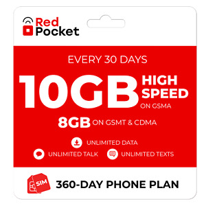 $20.00/Mo Red Pocket Prepaid Plan: UnImtd Everything, GSMA 10GB(GSMT & CDMA 8GB)