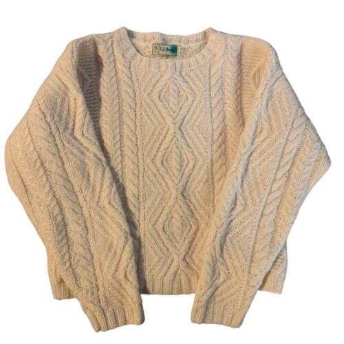 L.L. Bean sweater Vintage wool women's fisherman's cable knit white sz S