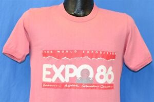 vintage 80s 1986 WORLD EXPO VANCOUVER BC CANADA SOUVENIR PINK t-shirt SMALL S