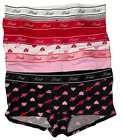 Victoria Secret PINK Boyshorts 5 Pair Pack Womens Large Cotton Heart Multicolor