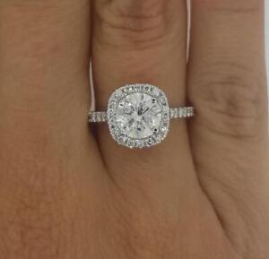 3.47 Ct Pave Halo Round Cut Diamond Engagement Ring SI2 D White Gold 14k Treated