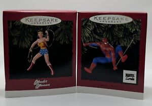 Lot Of VTG Of 2 Hallmark Keepsake Ornament Superhero Spider-Man & Wonder Woman