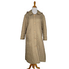 Vintage Quilted Puffer Coat Long Tan Hooded Hong Kong Nylon Women XL