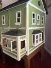 Vintage handcrafted doll house, furnishings, 2 story farm house w/ extensions