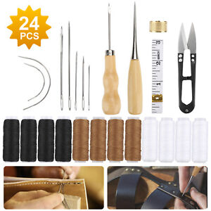 24pcs Leather Thread Stitching Needles Awl Hand Tools Kit for DIY Sewing Craft