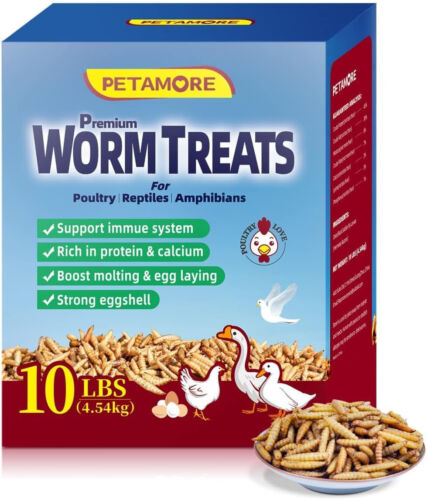 petamore 10LB Dried BSF Mealworms Natural Non-GMO Dried High Protein Chickens