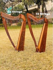 Rosewood Irish Lyre Harp In 19 Strings, 22 Strings Lever Harp Free Carry Bag