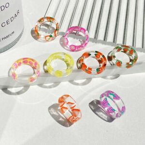 2024 Colorful Resin Acrylic Fruit Knuckle Rings Set Women Jewelry Gift Wholesale