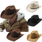 Men Women Fedora Western Cowboy Hat Casual Leather Belt Cowgirl Cap